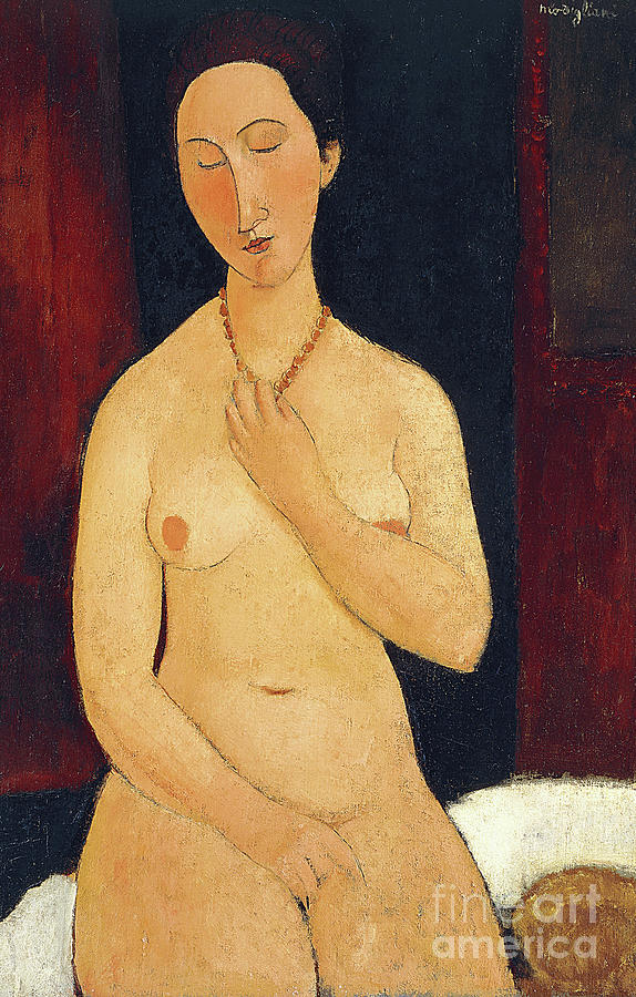 Sitting Nude With Necklace, 1917 Painting by Amedeo Modigliani