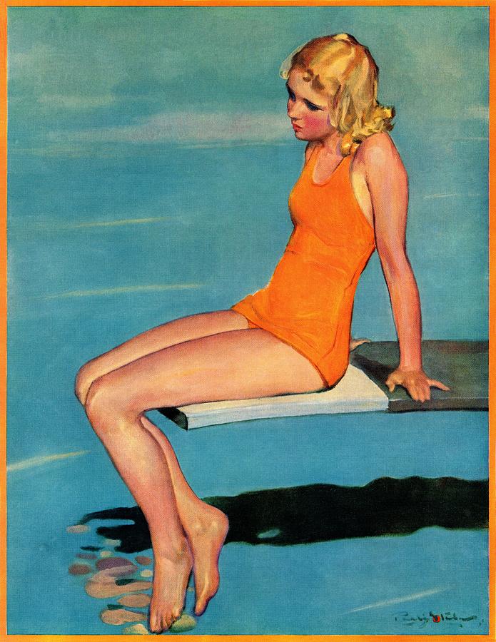 Vintage Drawing - Sitting On The Diving Board by Penrhyn Stanlaws
