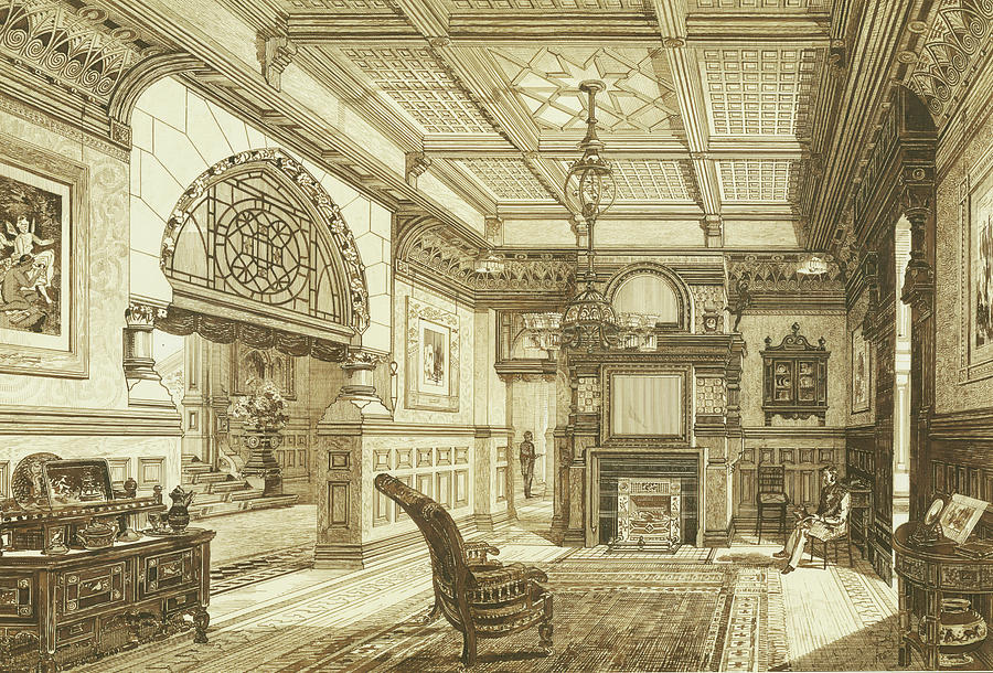 Sitting Room of Bardwold, Merion PA Drawing by Benjamin Linfoot