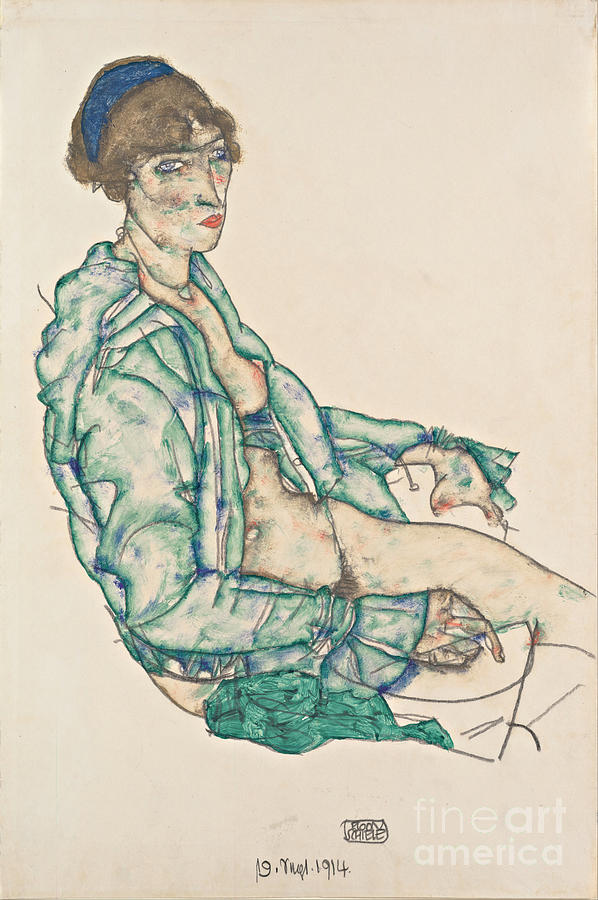 Sitting Semi-nude With Blue Hairband Drawing by Heritage Images