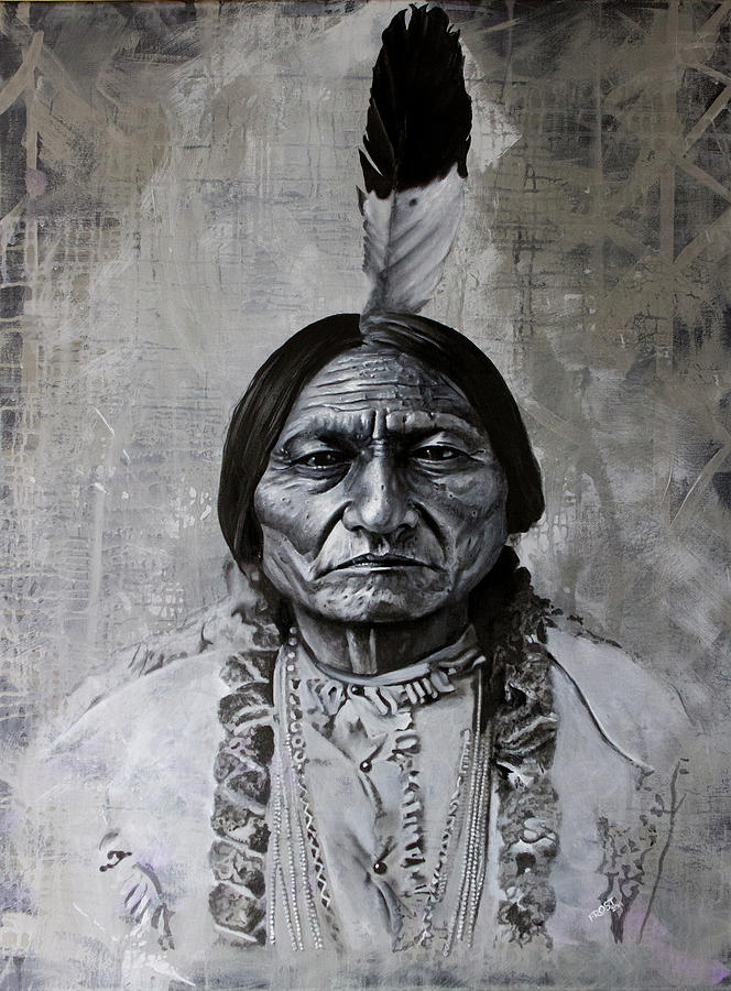 Native American Painting - SittingBull with 1 Feather by Danny Frost