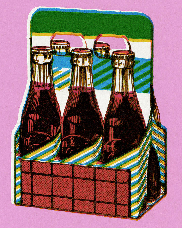 Vintage Drawing - Six Pack of Beverages by CSA Images