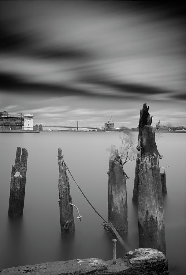 Black And White Photograph - Six Pilings by Geoffrey Ansel Agrons