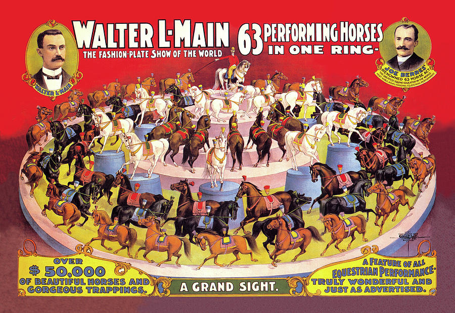 Sixty-Three Performing Horses in One Ring: Walter L. Main Shows Painting by Unknown