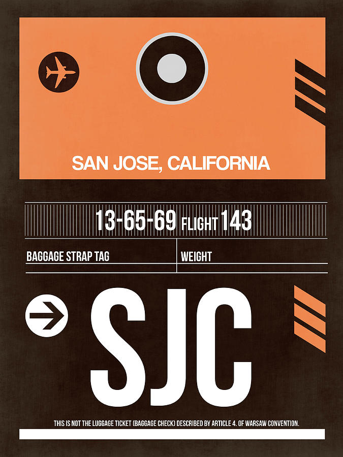 San Jose Digital Art - SJC San Jose Luggage Tag II by Naxart Studio