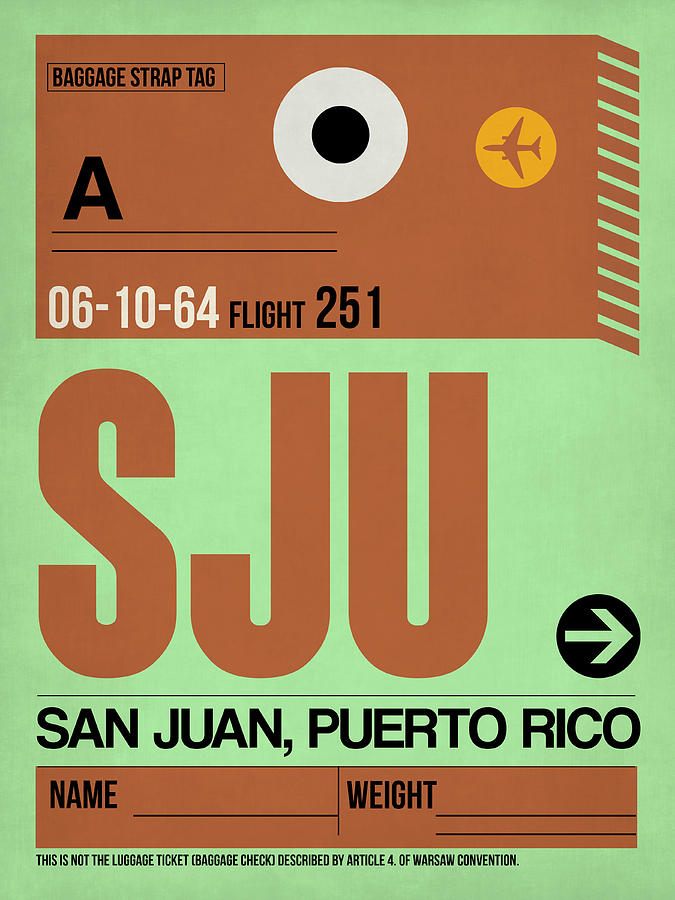 Vintage Digital Art - SJU San Juan Luggage Tag I by Naxart Studio