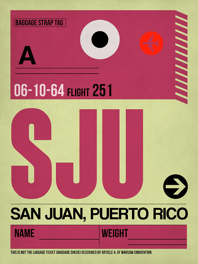 Vintage Digital Art - SJU San Juan Luggage Tag II by Naxart Studio