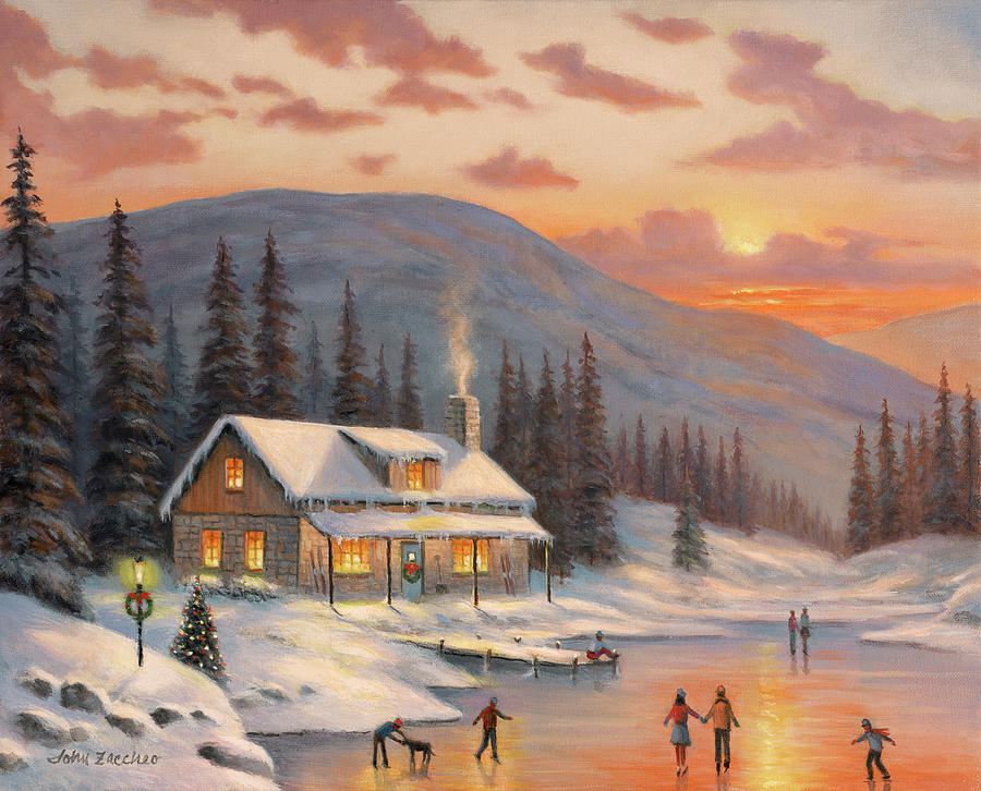 Winter Painting - Skaters by John Zaccheo