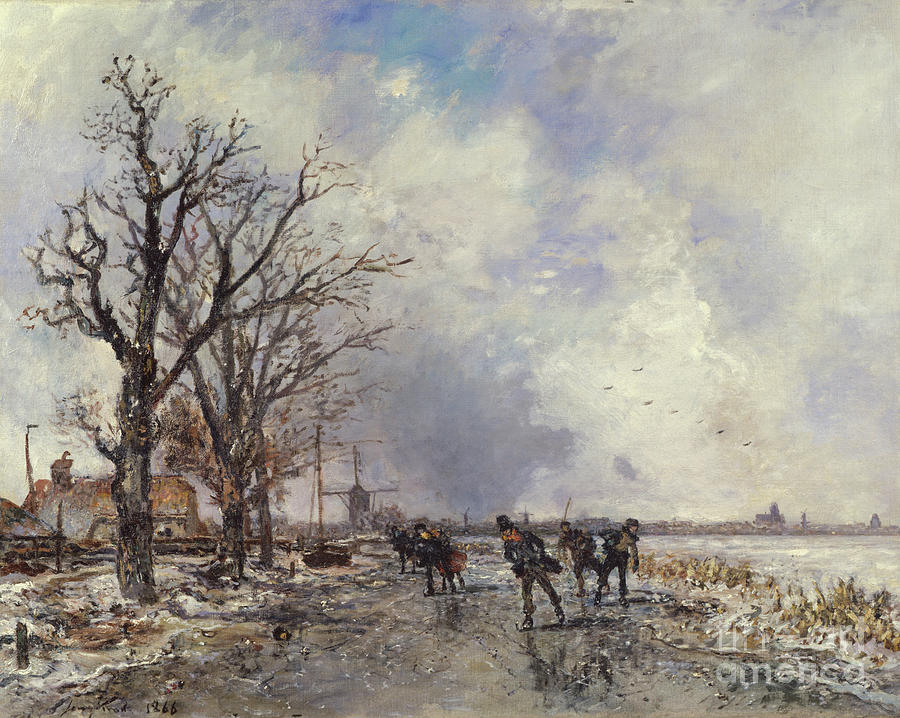 Skaters On The River Schie, Near Rotterdam, 1866 Painting by Johan-barthold Jongkind