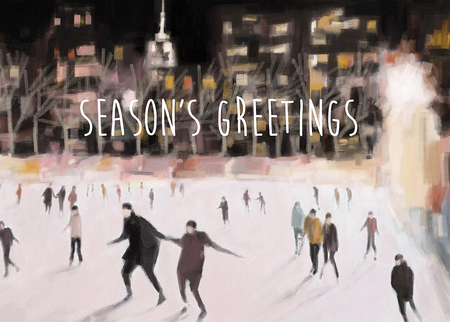 Skating in Bryant Park New York City Holiday Card Painting by Beverly Brown