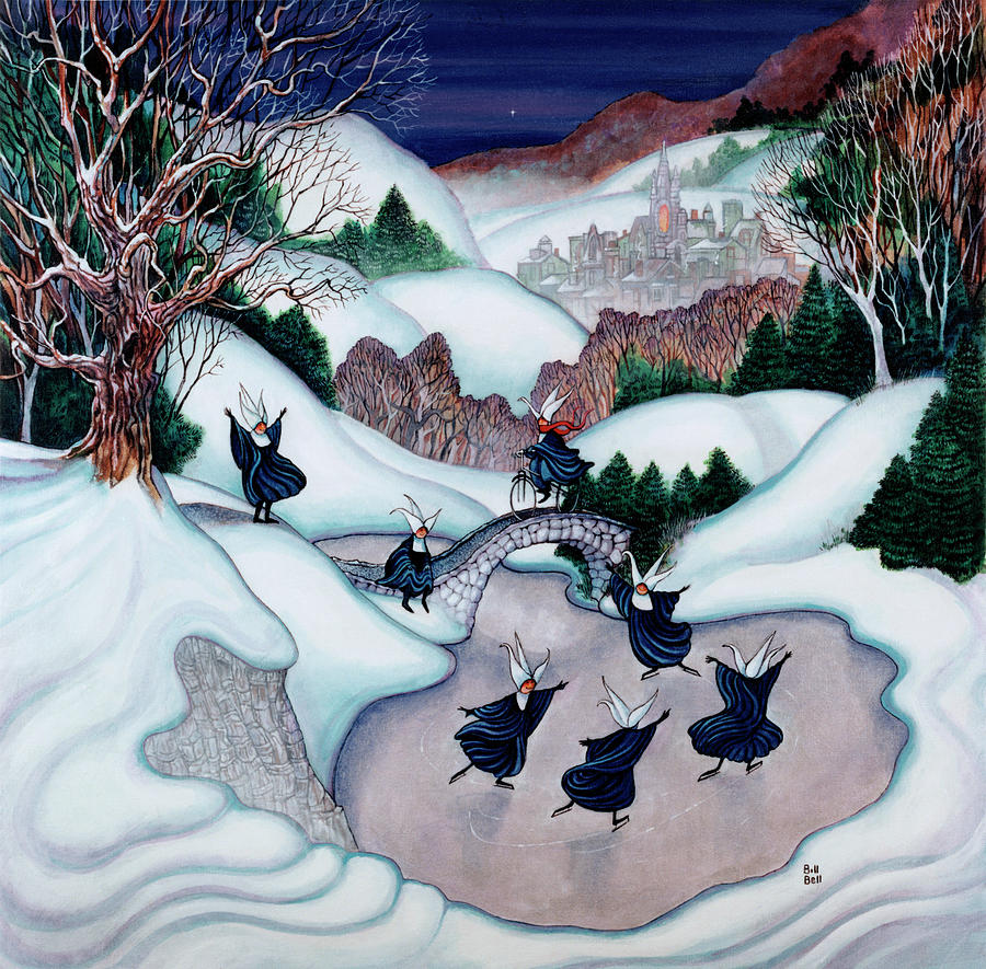 Winter Painting - Skating Nuns 2 by Bill Bell