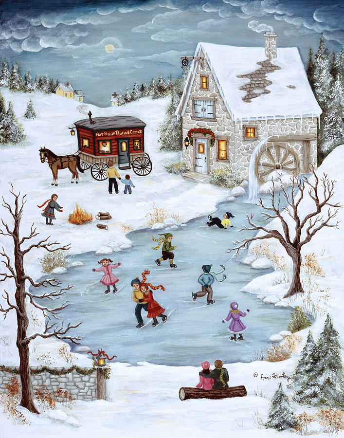 Skating On Christmas Eve Painting by Ann Stookey