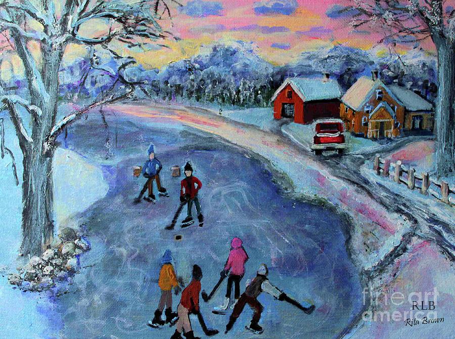 Skating on the Pond Mixed Media by Rita Brown