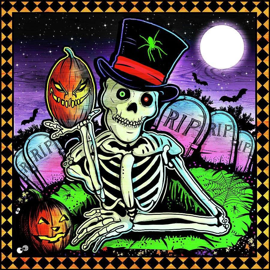 Halloween Digital Art - Skeleton And Pumpkin by Ali Chris