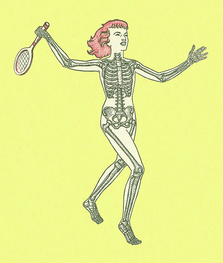 Sports Drawing - Skeleton Lady Playing Tennis by CSA Images