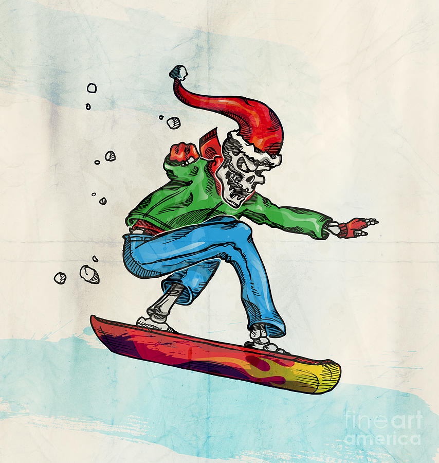 Skeleton Snow Boarder Isolated  Wihite  Background Drawing