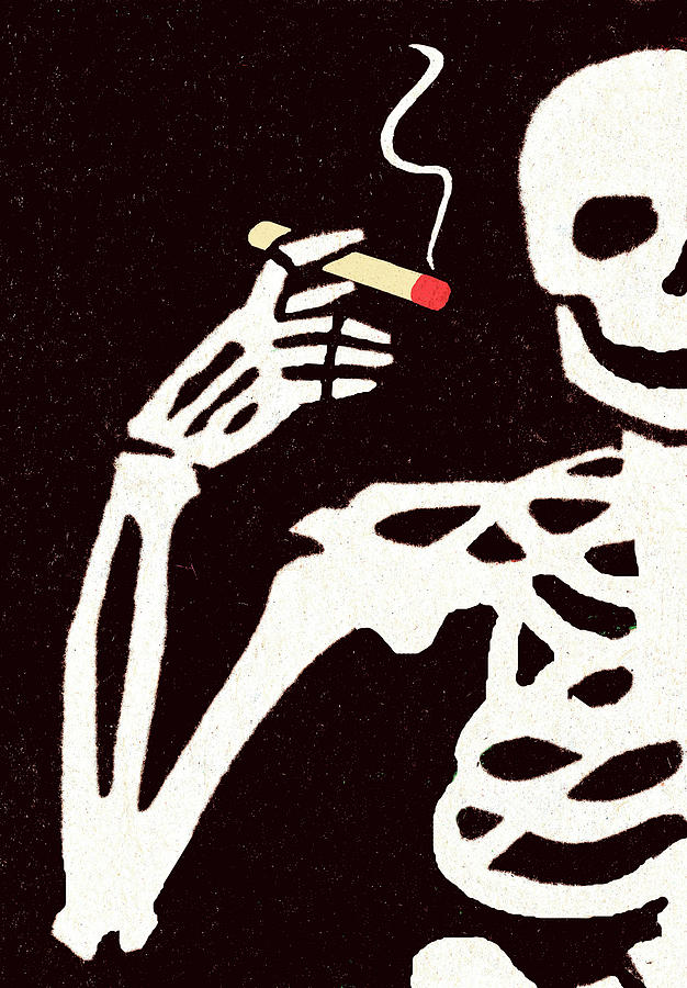 Vintage Drawing - Skeleton with cigarette by CSA Images
