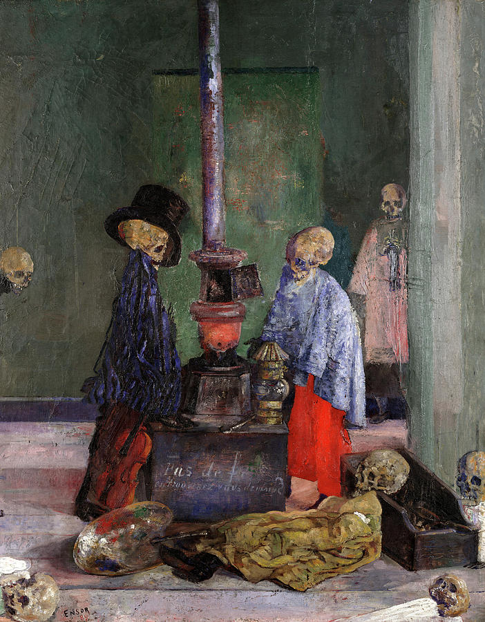 Skeleton Painting - Skeletons Warming Themselves, 1889 by James Ensor