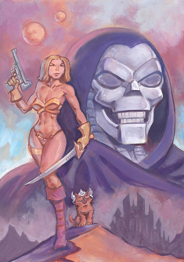 Skeletron and Battle Kitty Painting by Tony Sid Skeletron and Battle Kitty Painting by Tony Sid