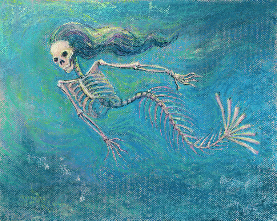 Halloween Mixed Media - Skelly Mermaid by Marie Marfia Fine Art