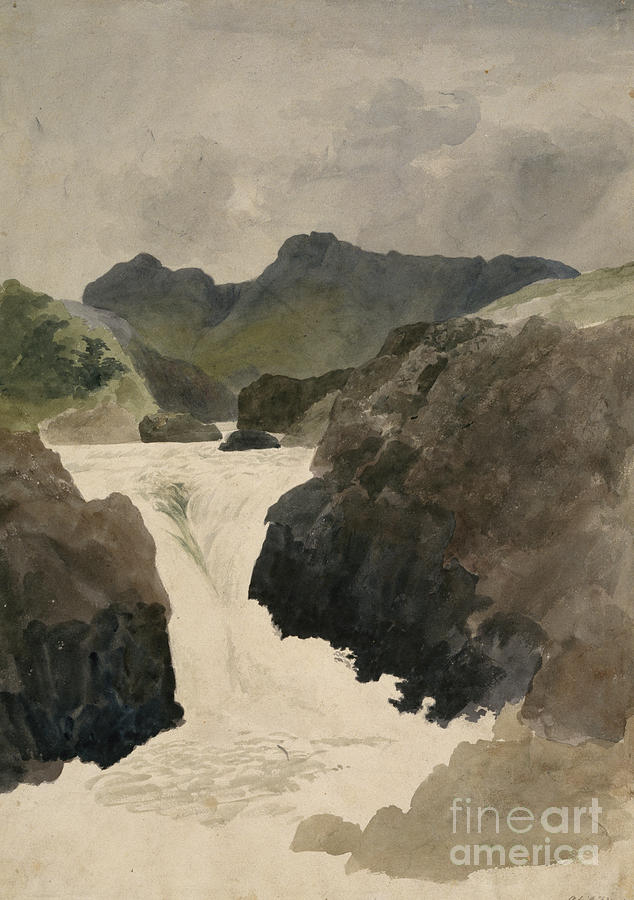 Skelwith Force, Westmorland, 1800-1820 Painting by Robert Hills