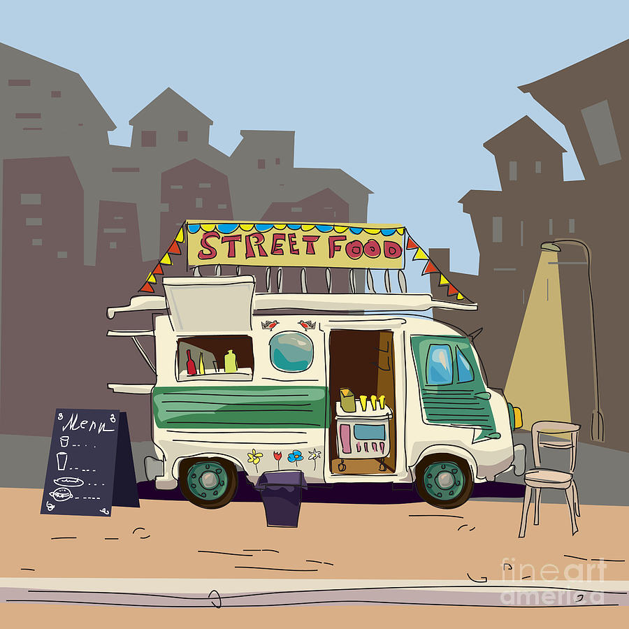 Motor Digital Art - Sketch Car Street Food, City, Cartoon by Valeri Hadeev Motor Digital Art - Sketch Car Street Food, City, Cartoon by Valeri Hadeev