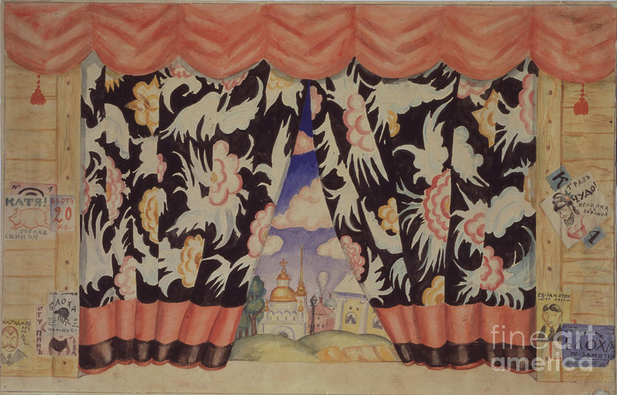 Sketch Of Curtain For The Theatre Play Drawing by Heritage Images