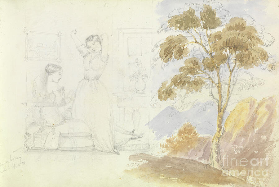 Sketch Of Two Young Women By George Pechell Mends Drawing by George Pechell Mends