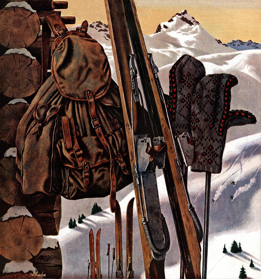 Backpacks Drawing - Ski Equipment Still Life by John Atherton