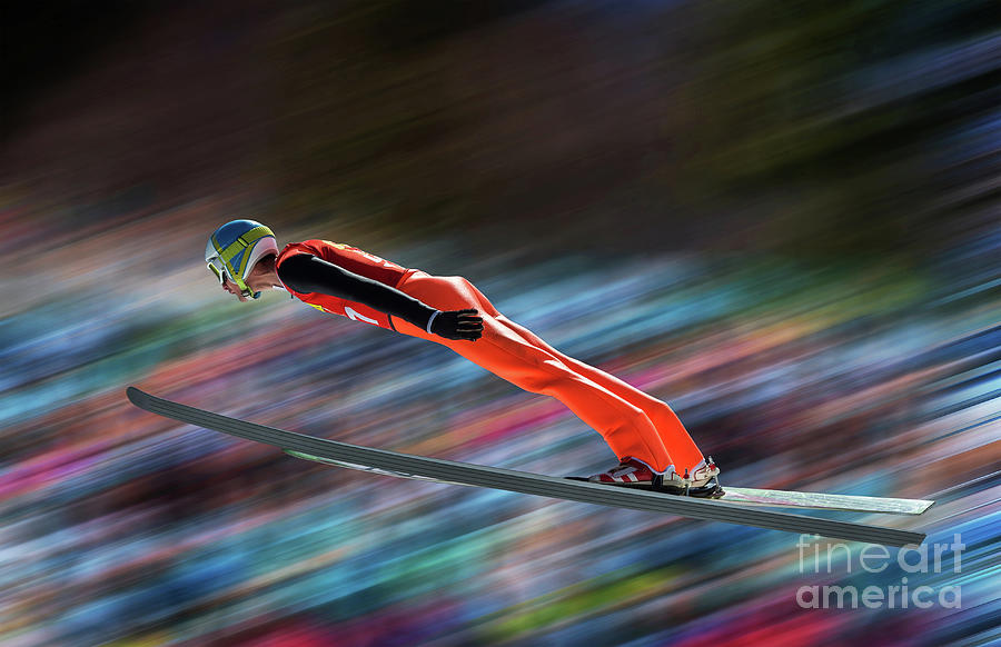 Ski Jumper In Mid-air Against Blurred Photograph by Technotr
