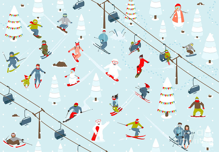 Winter Digital Art - Ski Resort Seamless Pattern by Popmarleo