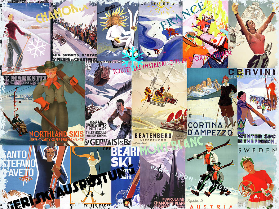 Ski Mixed Media - Ski Vacation Collage by Art Licensing Studio