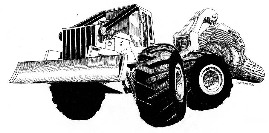 Skidder Done Drawing by Timothy Livingston