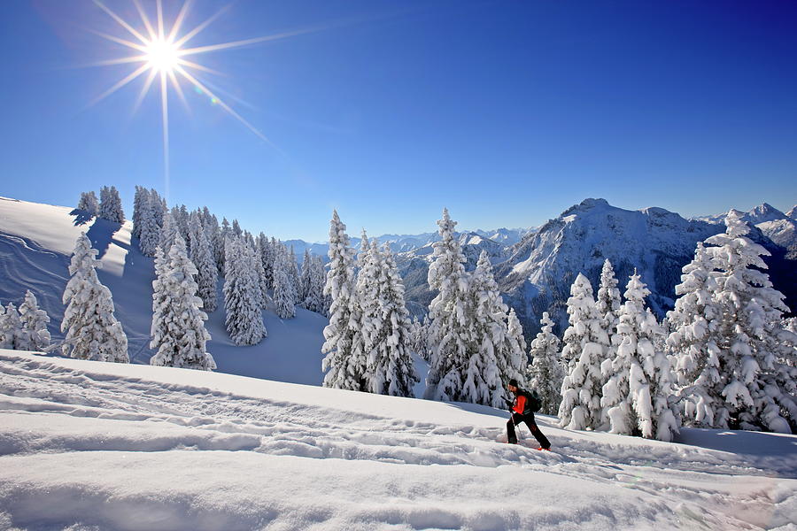 Skier On Tegelberg Mountain, Germany Digital Art by Bernd Rommelt