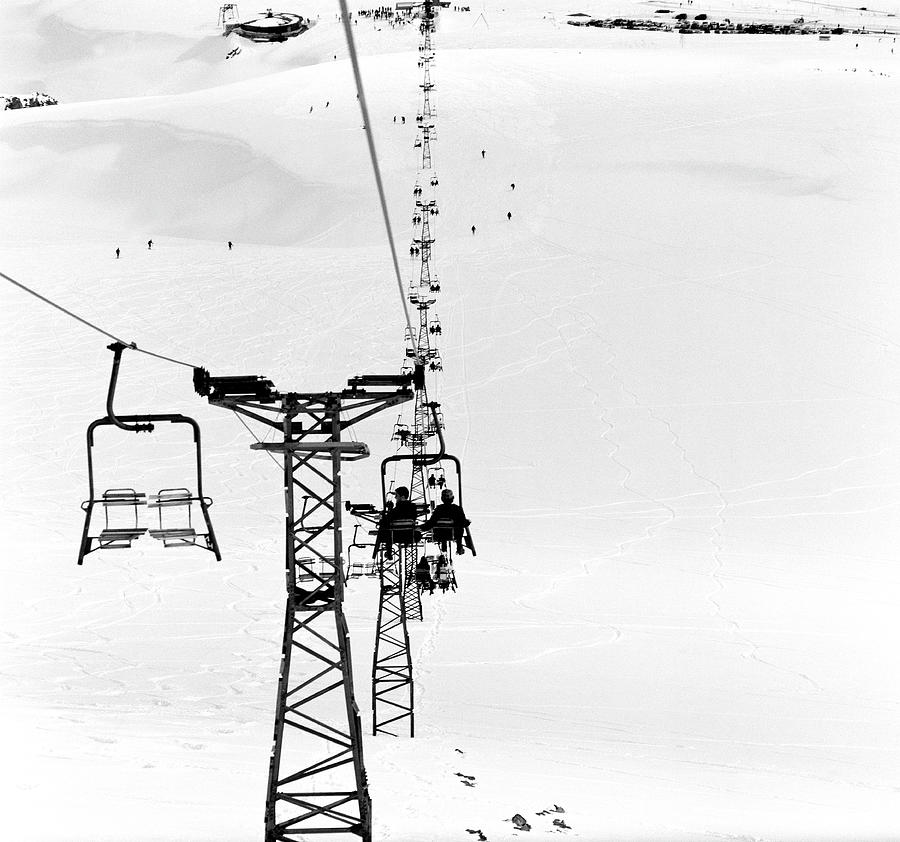 Skiers On Ski Lifts, Farellones Photograph by Hans Neleman