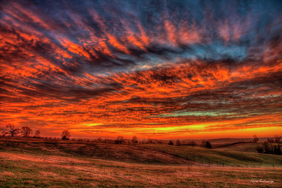 Skies Ablaze Northeast Georgia Sunrise Farming Landscape Art Photograph by Reid Callaway