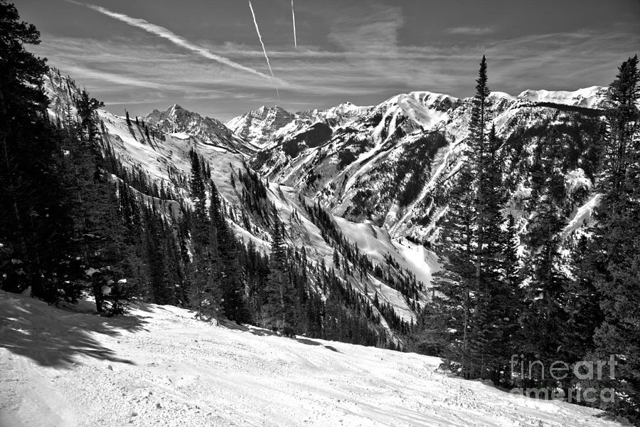 Skiing By The Bells Black And White Photograph by Adam Jewell