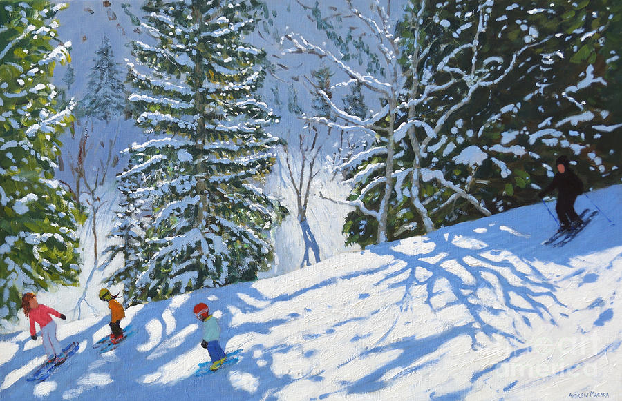 Winter Painting - Skiing Courchevel to La Tania by Andrew Macara