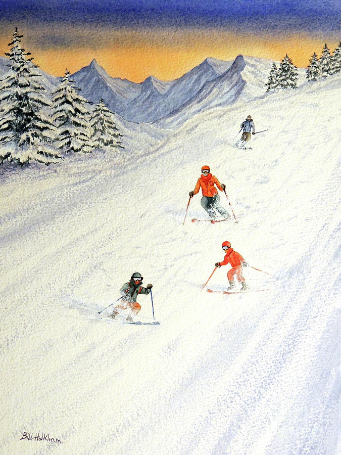 Skiing Family On The Slopes Painting