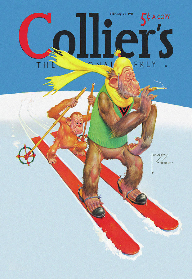 Skiing Monkeys Painting by Lawson Wood