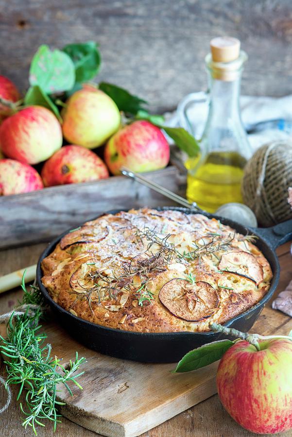 Skillet Cake With Olive Oil, Rosemary And Apples Photograph by Irina Meliukh