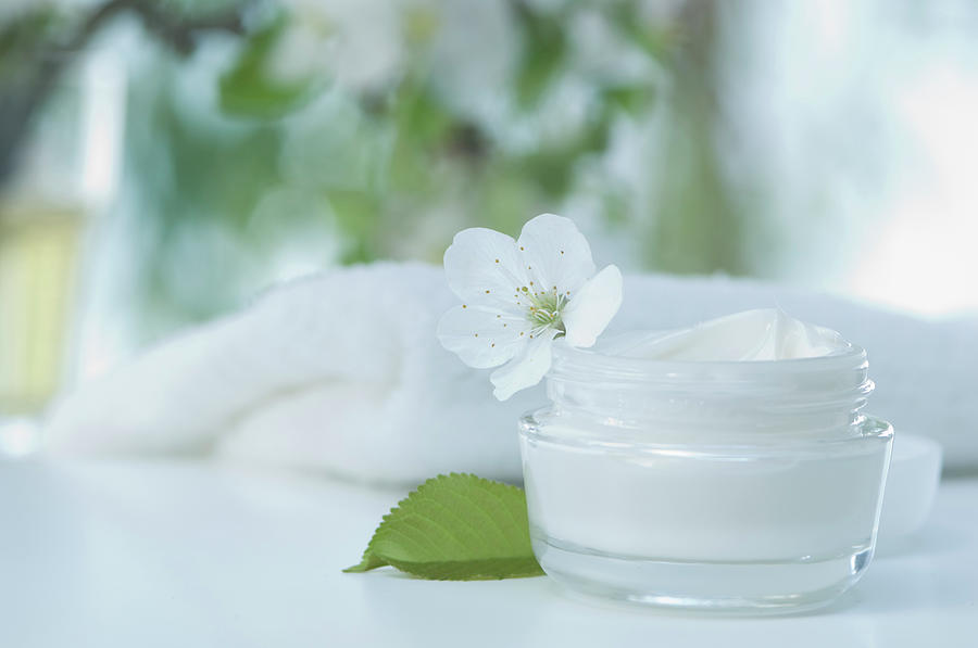 Skin Cream With Cherry Blossom, Bath Photograph by Westend61