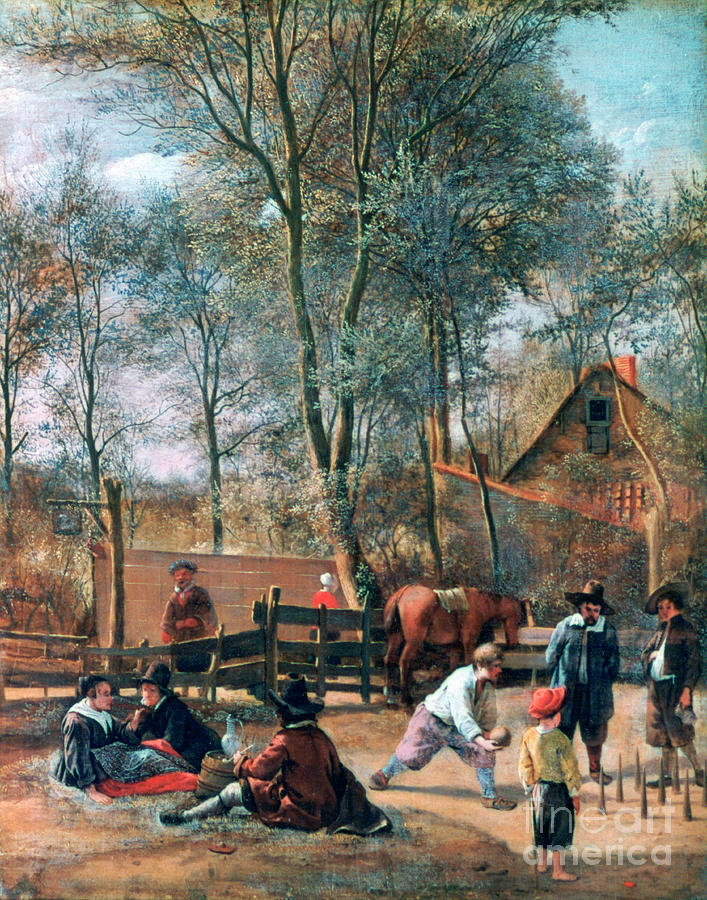 Skittle Players Outside An Inn, C1660 Drawing by Print Collector