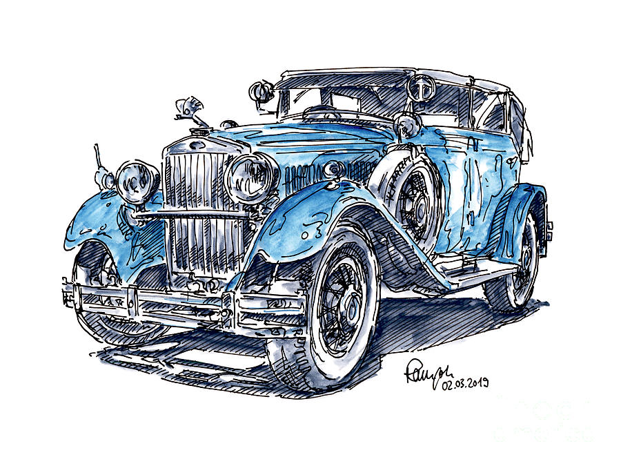 Car Drawing - Skoda 860 Classic Car Ink Drawing and Watercolor by Frank Ramspott