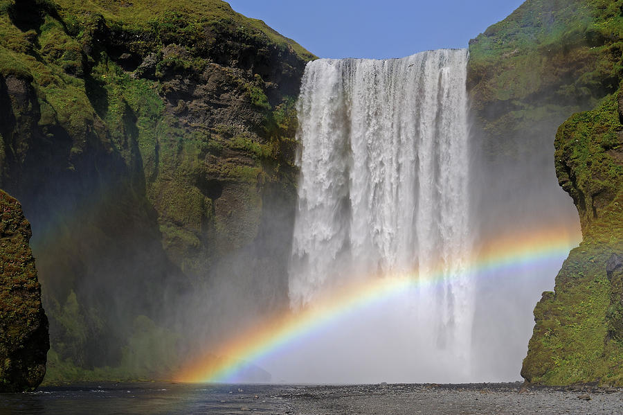 Skogafoss Waterfall With Rainbow, Iceland Digital Art by Manfred Delpho ...