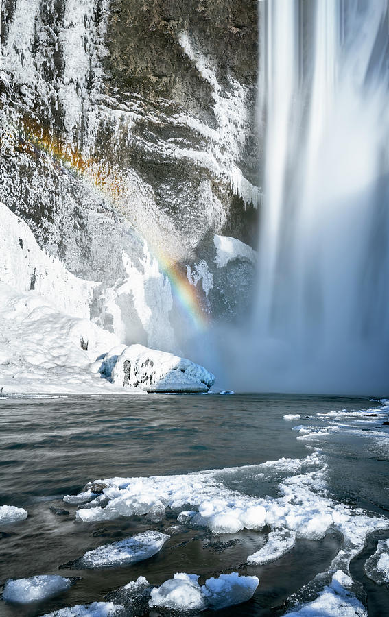 Skogofoss Waterfall and Rainbow Photograph by Joan Carroll