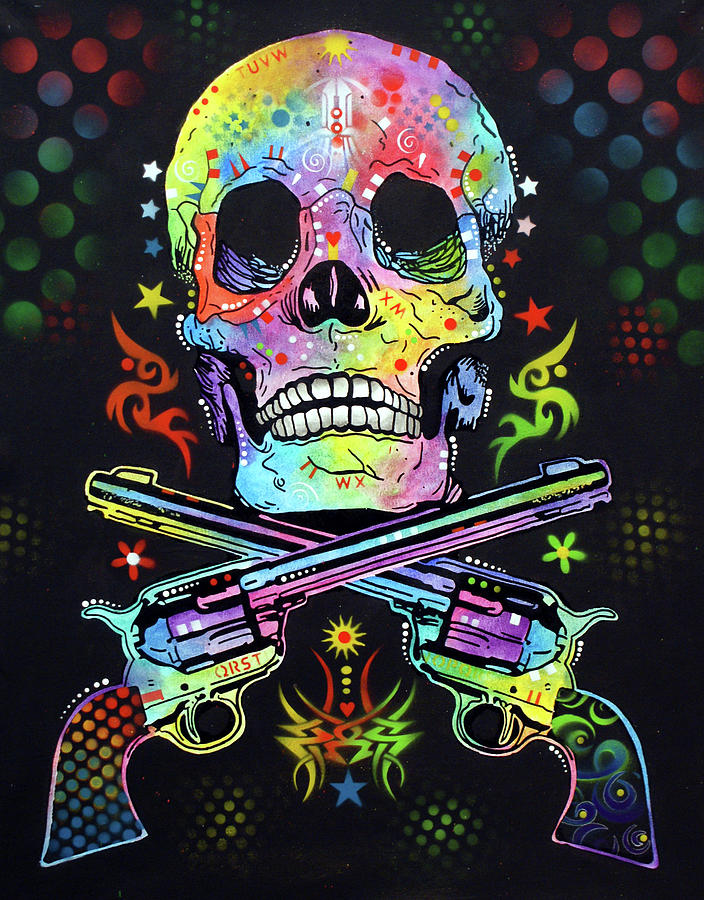 Skull Mixed Media - Skull & Guns by Dean Russo