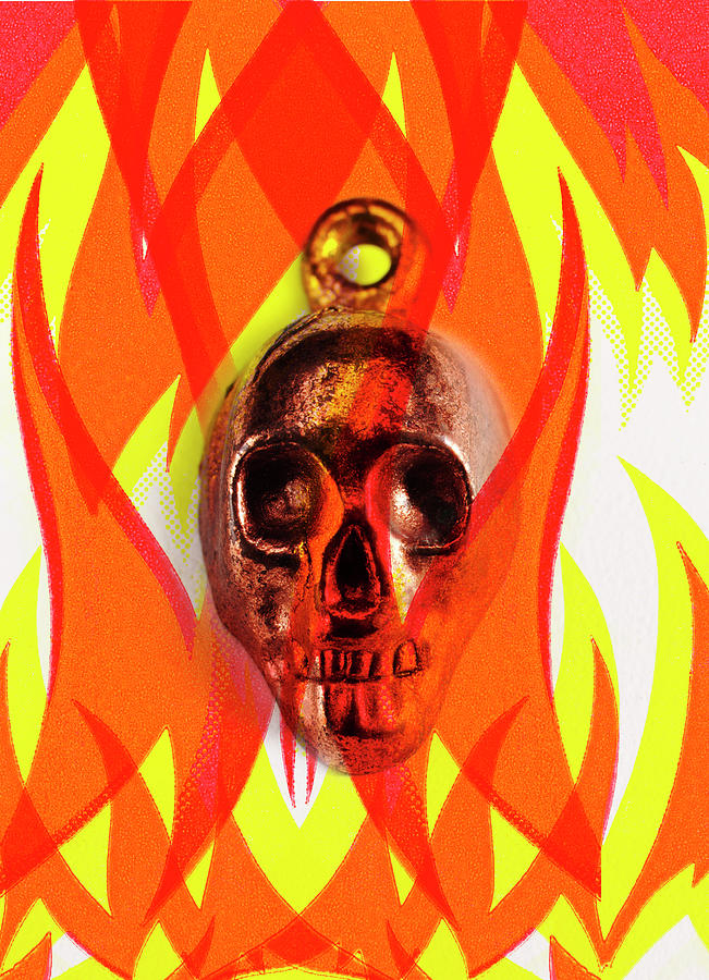 Vintage Drawing - Skull and Flames by CSA Images