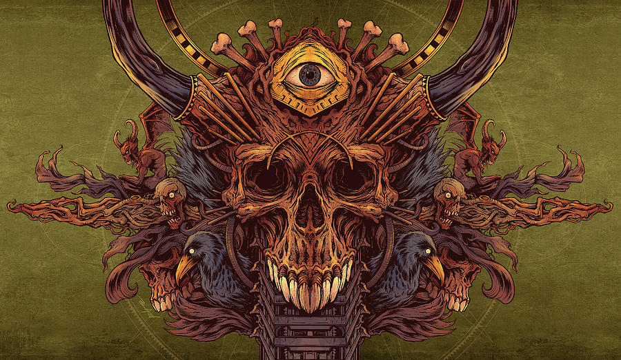 Skull Digital Art - Skull And Pyramid Eye by Flyland Designs