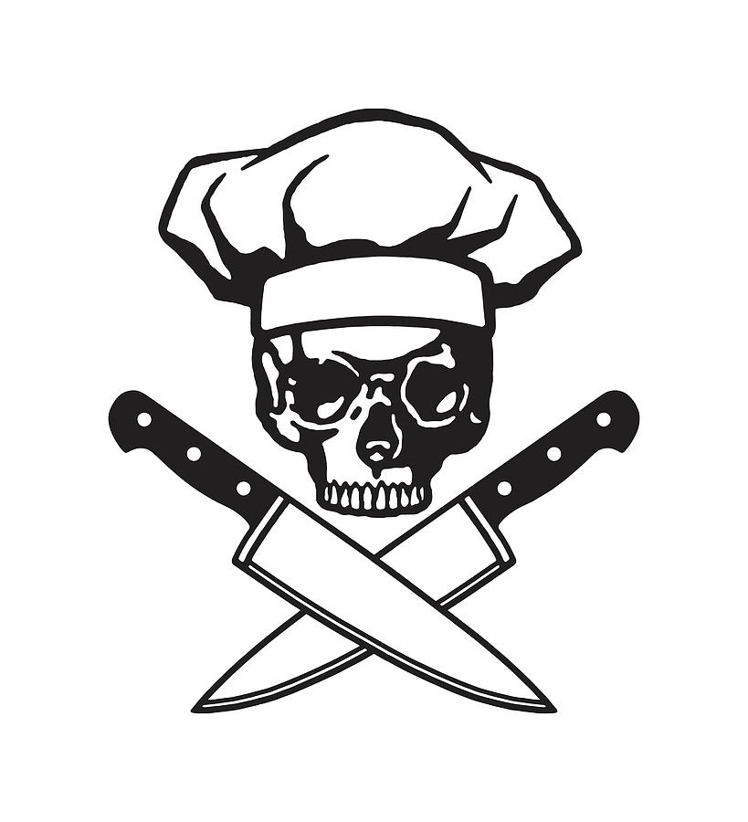 Skull Chef and Crossed Knives Drawing by CSA Images - Fine Art America